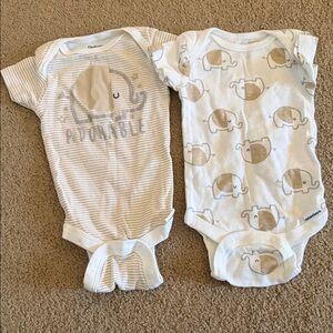 Gerber Cream and Tan Elephant Bodysuits